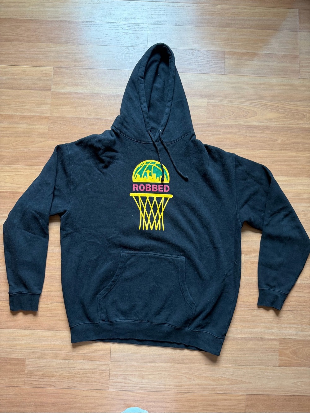 Black Hoodie Sweatshirt with Yellow Seattle Basketball Graphic